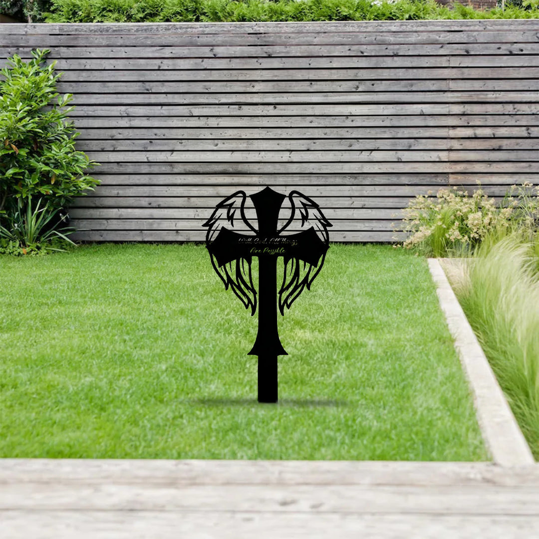 Christianartworkshop Winged Sacred Cross Laser Cut Metal Garden Stake: Emblem of Almighty Heavenly Power - image 4