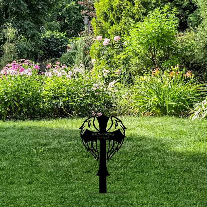 Christianartworkshop Winged Sacred Cross Laser Cut Metal Garden Stake: Emblem of Almighty Heavenly Power - image 7