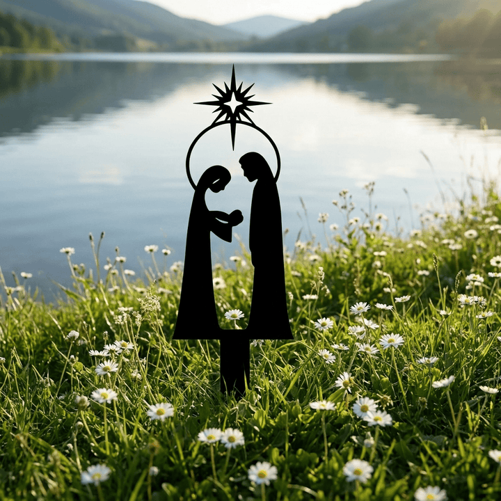 Christianartworkshop Anti-Rust Matte Metal Holy Family Garden Spike: Emblem of Long-Lasting Outdoor Sacred Warmth - image 1