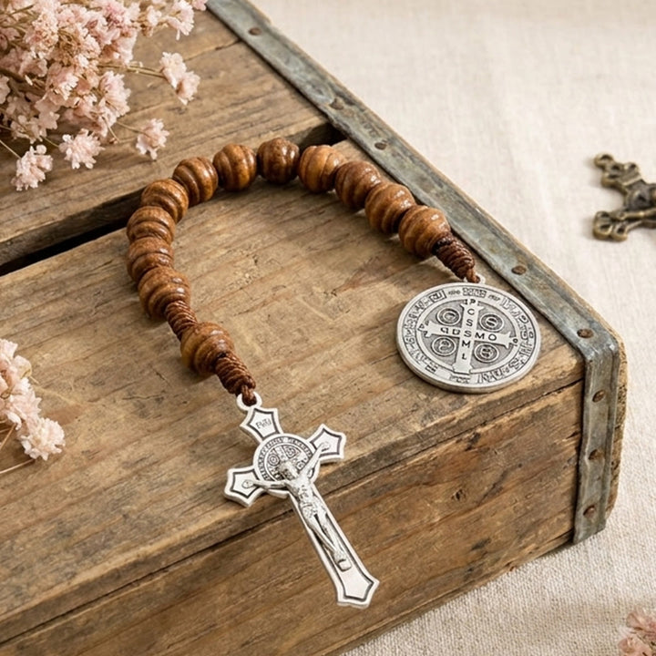 Christianartworkshop Saint Benedict Guardian Medal Jesus Crucifix Car Rearview Mirror Pendant: Token of Peaceful Driving Blessing - image 5