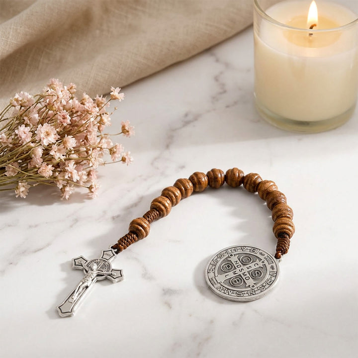 Christianartworkshop Saint Benedict Guardian Medal Jesus Crucifix Car Rearview Mirror Pendant: Token of Peaceful Driving Blessing - image 2