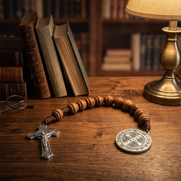 Christianartworkshop Saint Benedict Guardian Medal Jesus Crucifix Car Rearview Mirror Pendant: Token of Peaceful Driving Blessing - image 6
