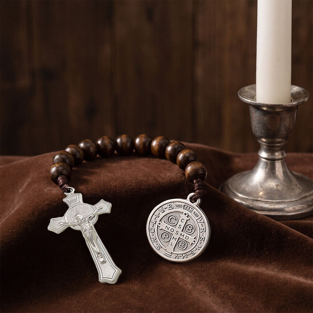 Christianartworkshop Striped Wood Bead Car Hanging With Jesus Crucifix & Holy Figure Medal: Emblem of Roadside Heavenly Safeguard - image 17