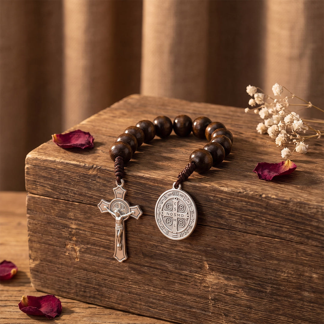 Christianartworkshop Striped Wood Bead Car Hanging With Jesus Crucifix & Holy Figure Medal: Emblem of Roadside Heavenly Safeguard - image 14