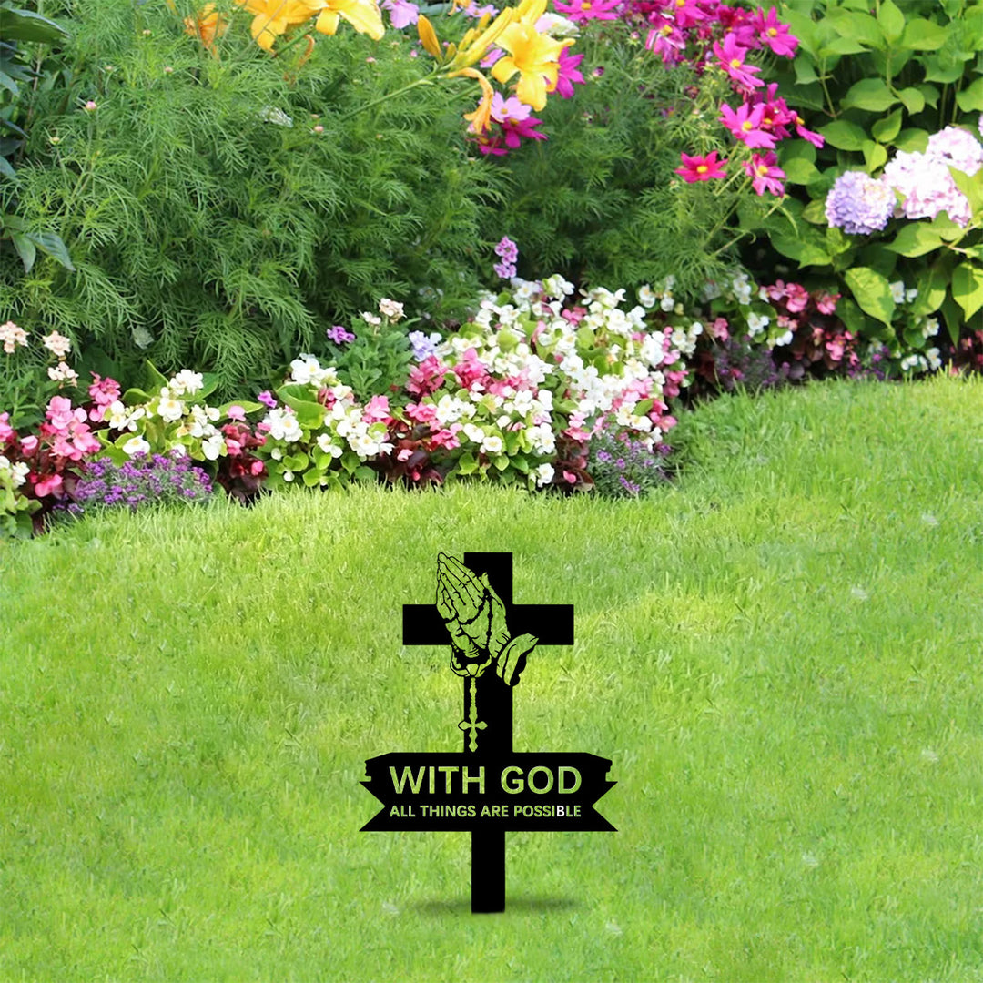 Christianartworkshop Cross Praying Hands Metal Lawn Stake With Inspirational Text: Emblem of Unshakable Sacred Conviction - image 3