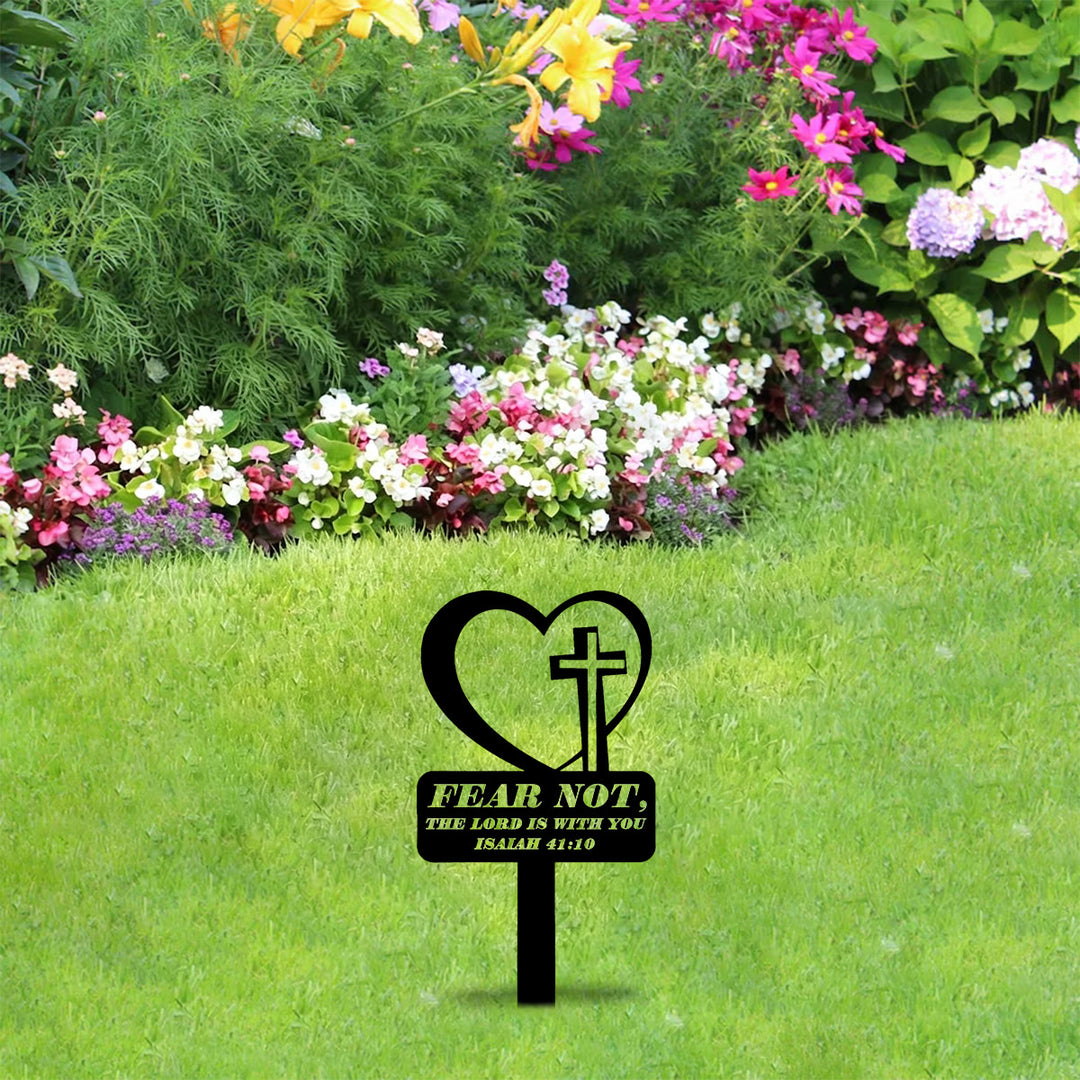 Christianartworkshop Laser Cut Heart Cross Metal Garden Stake With Scripture Verse: Emblem of Comforting Heavenly Courage - image 2