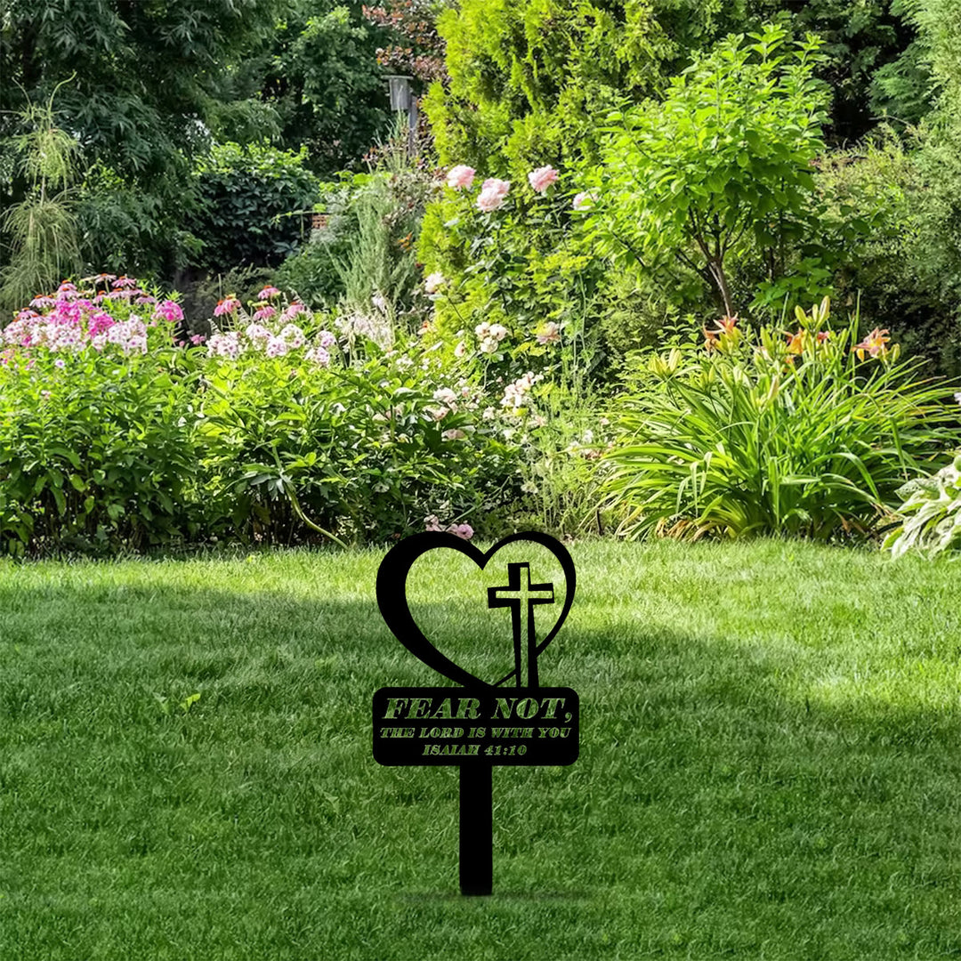 Christianartworkshop Laser Cut Heart Cross Metal Garden Stake With Scripture Verse: Emblem of Comforting Heavenly Courage - image 3