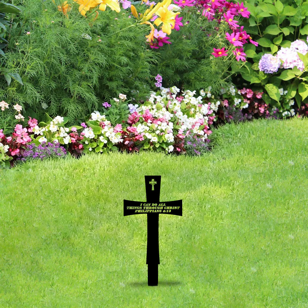 Christianartworkshop Traditional Cross Shape Metal Yard Stake With Uplifting Bible Quote: Token of Steadfast Divine Fortitude - image 4