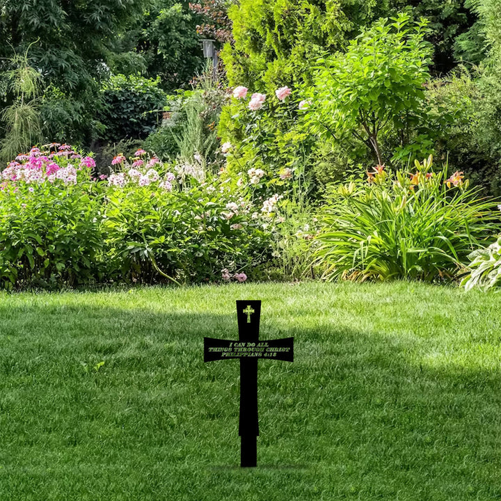 Christianartworkshop Traditional Cross Shape Metal Yard Stake With Uplifting Bible Quote: Token of Steadfast Divine Fortitude - image 5