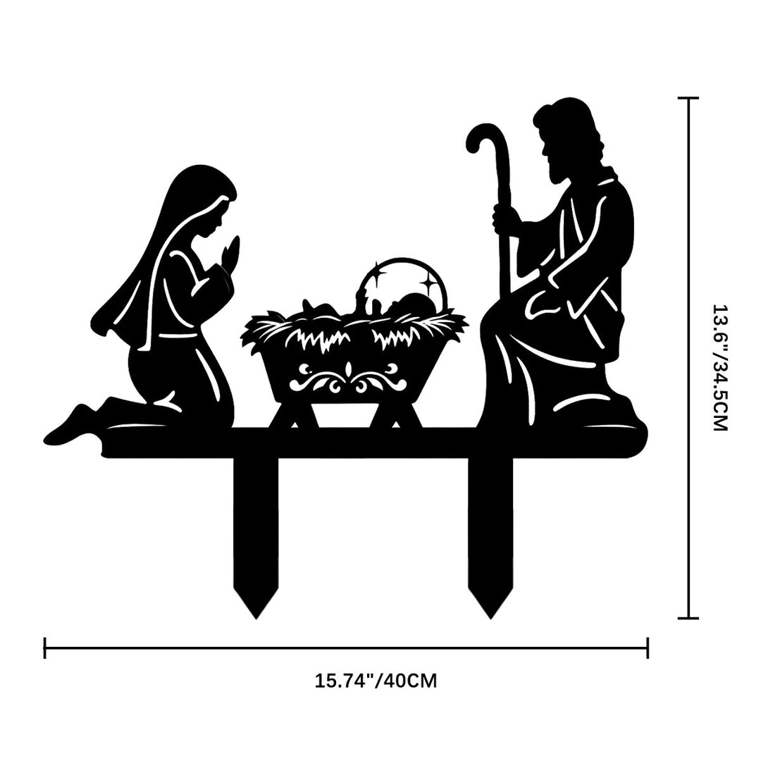 Christianartworkshop Holy Family Manger Silhouette Metal Yard Stake: Token of Serene Sacred Nativity Warmth - 13.58''*13.24''*0.04''/34.5*40*0.1cm - image 7