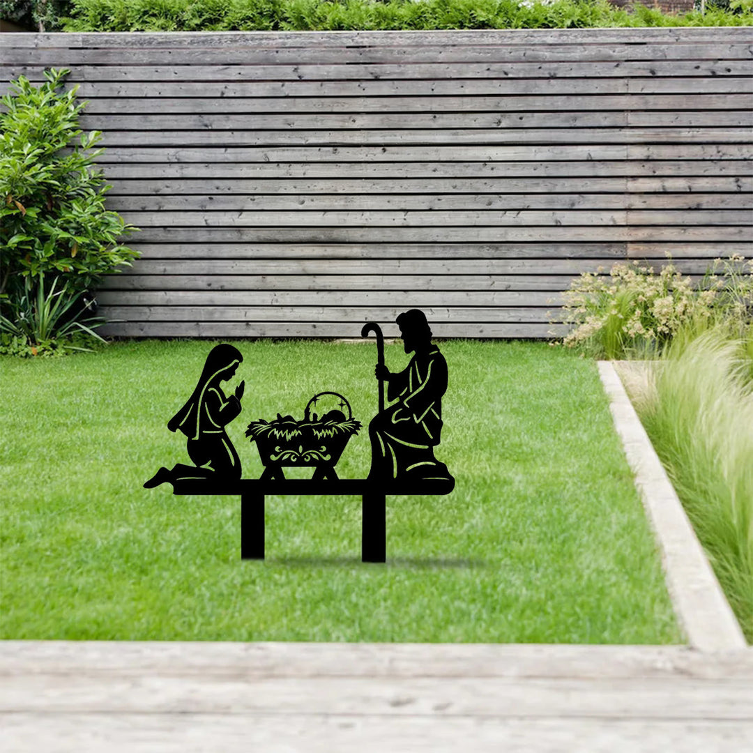 Christianartworkshop Holy Family Manger Silhouette Metal Yard Stake: Token of Serene Sacred Nativity Warmth - image 2