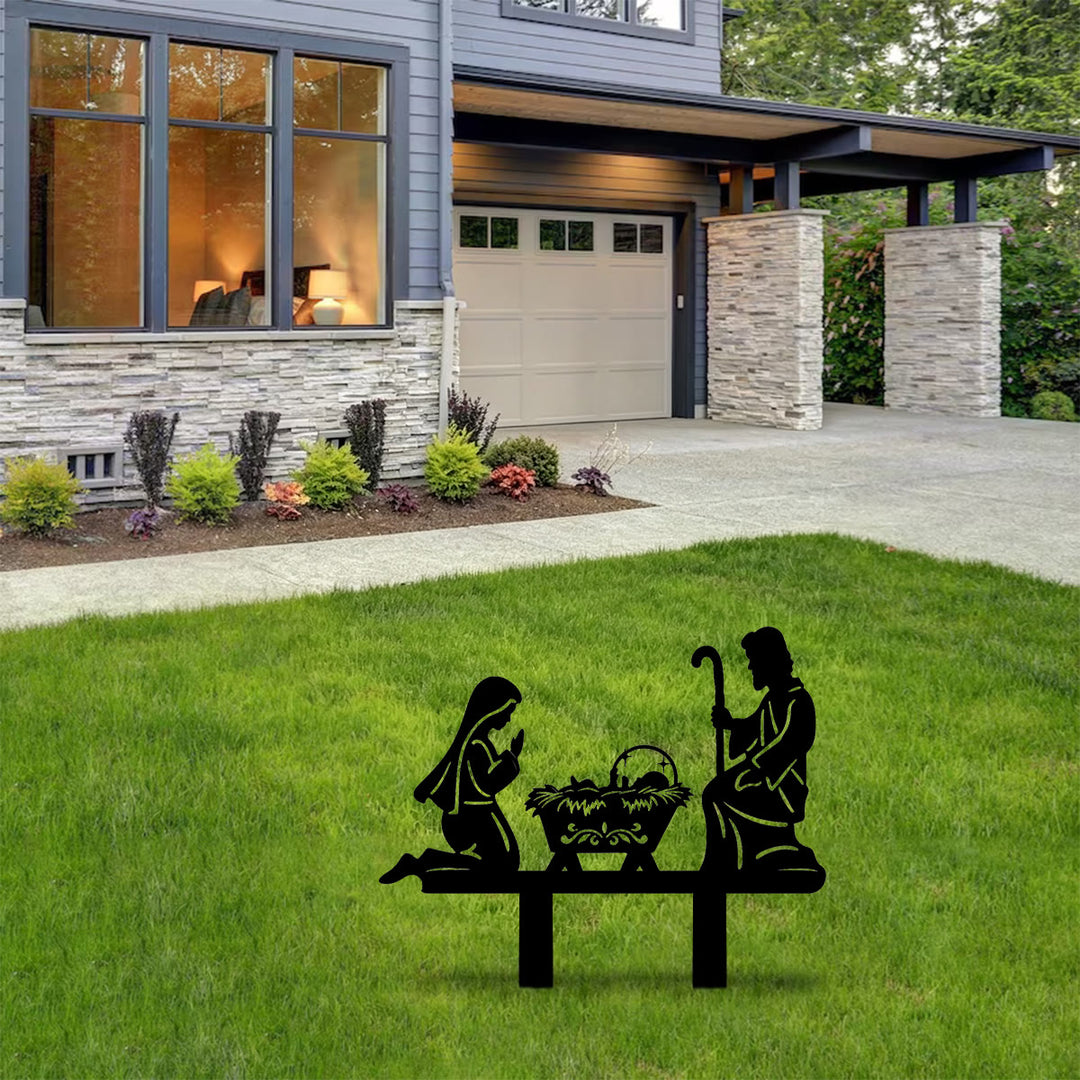 Christianartworkshop Holy Family Manger Silhouette Metal Yard Stake: Token of Serene Sacred Nativity Warmth - image 3