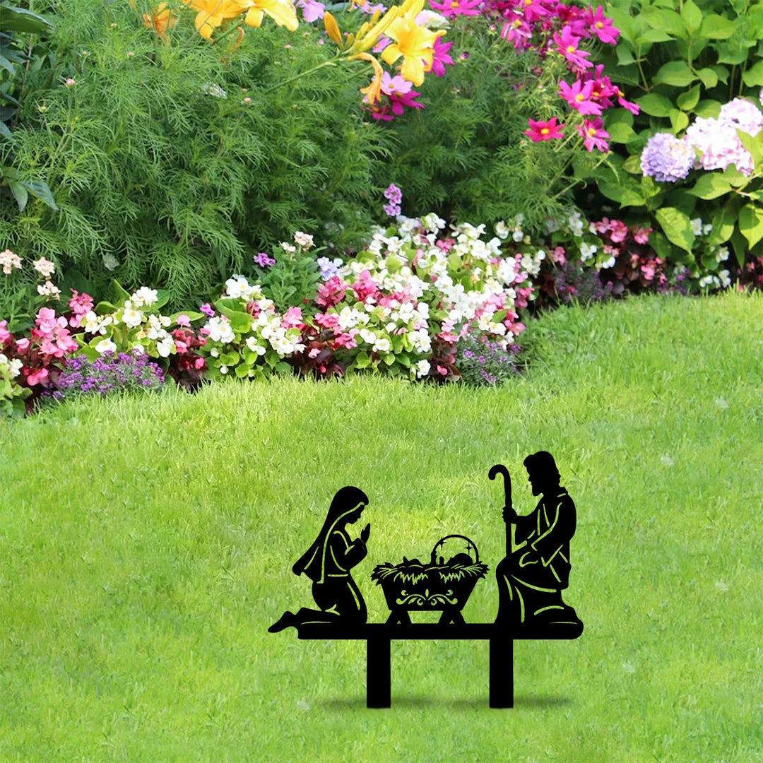 Christianartworkshop Holy Family Manger Silhouette Metal Yard Stake: Token of Serene Sacred Nativity Warmth - image 5