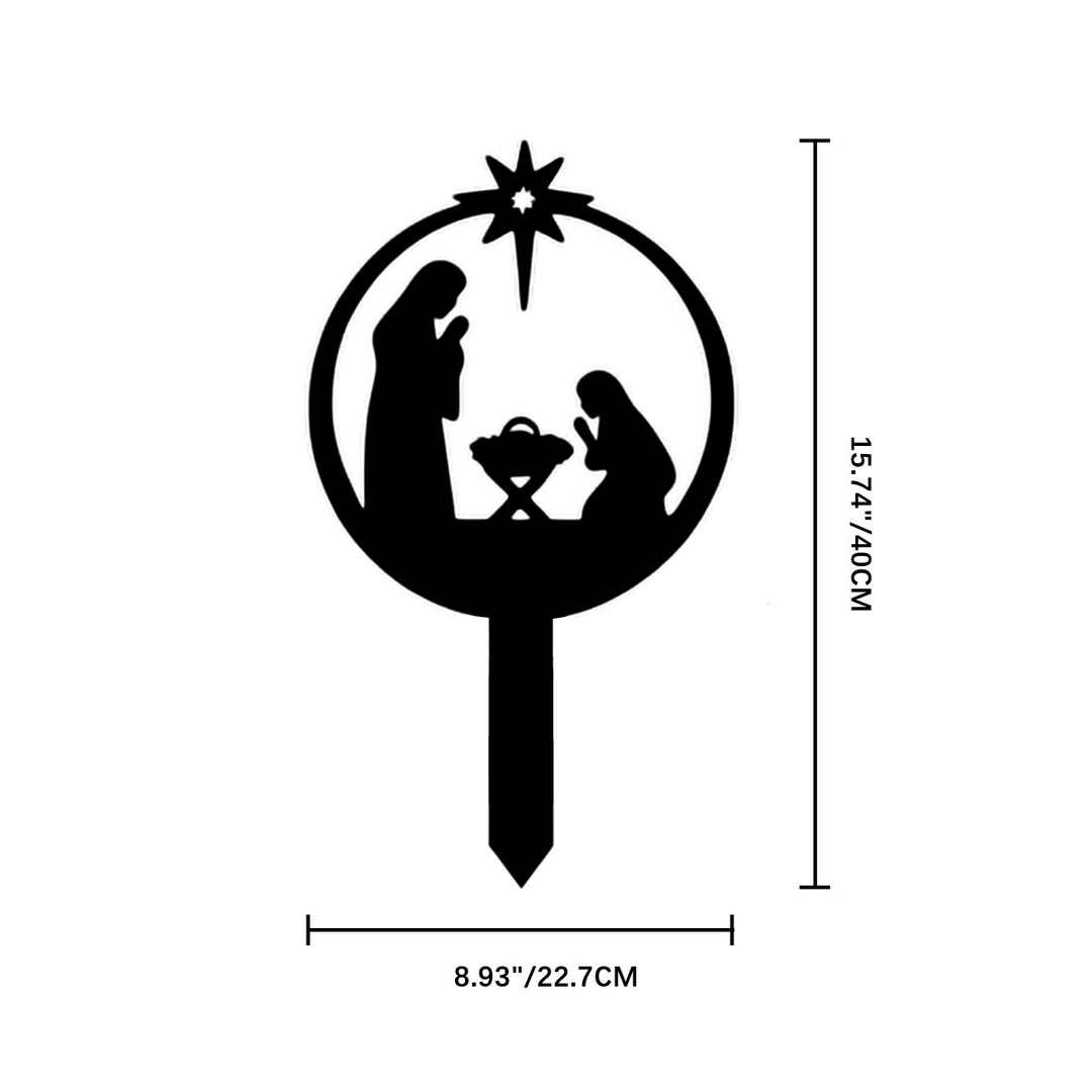 Christianartworkshop Round Silhouette Holy Family Yard Metal Stake: Token of Warm Sacred Nightly Grace for Yard - Nativity(O) - 13.24''*8.94''*0.04''/40*22.7*0.1cm - image 22