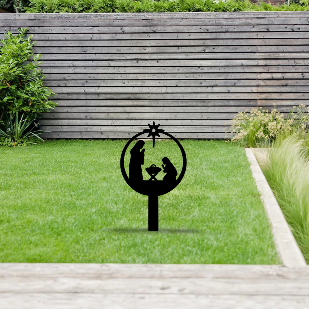 Christianartworkshop Round Silhouette Holy Family Yard Metal Stake: Token of Warm Sacred Nightly Grace for Yard - image 9