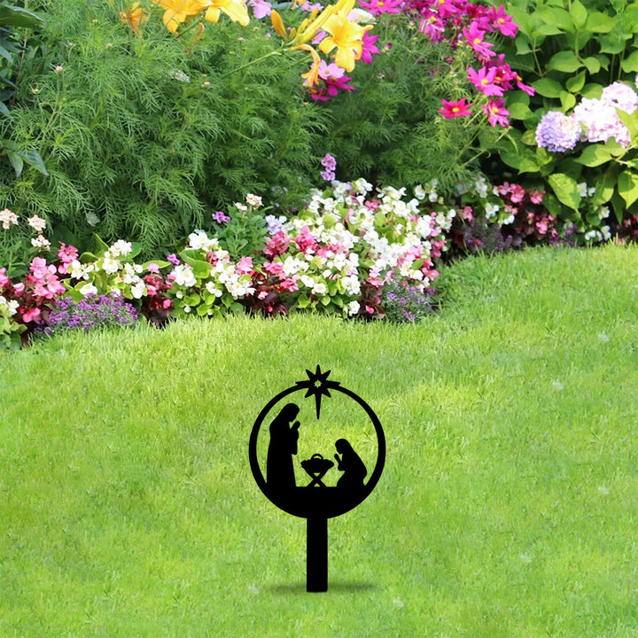 Christianartworkshop Round Silhouette Holy Family Yard Metal Stake: Token of Warm Sacred Nightly Grace for Yard - image 11