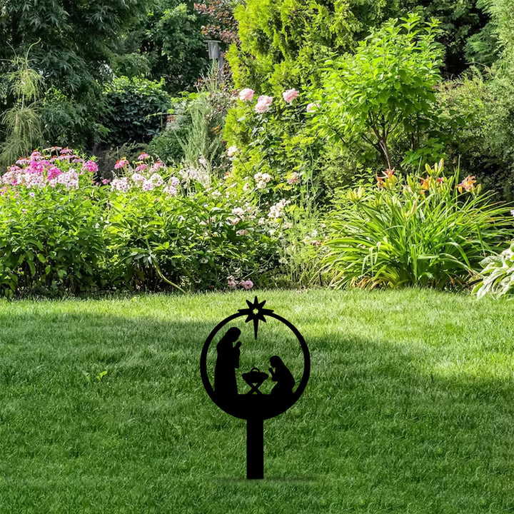 Christianartworkshop Round Silhouette Holy Family Yard Metal Stake: Token of Warm Sacred Nightly Grace for Yard - image 8