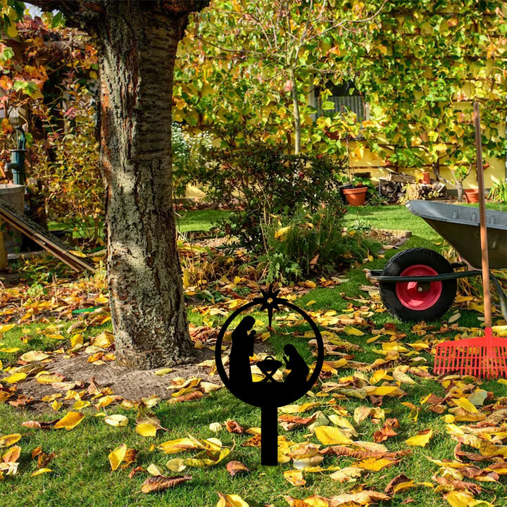 Christianartworkshop Round Silhouette Holy Family Yard Metal Stake: Token of Warm Sacred Nightly Grace for Yard - image 7