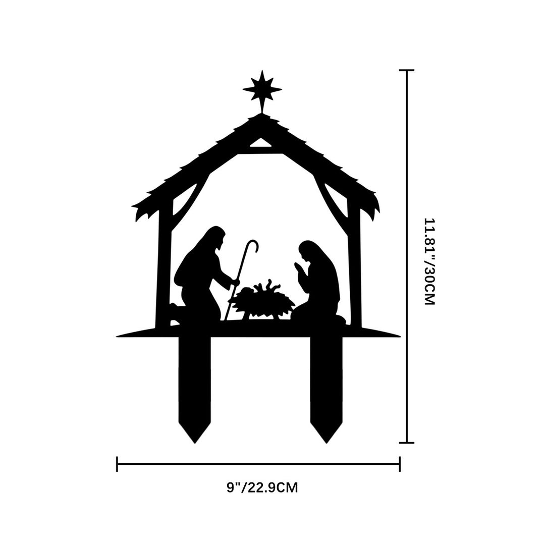 Christianartworkshop Hut Frame Holy Family Silhouette Yard Metal Stake: Token of Peaceful Sacred Night Devotional Warmth - 11.81''*9.02''*0.04''/30*22.9*0.1cm - image 6