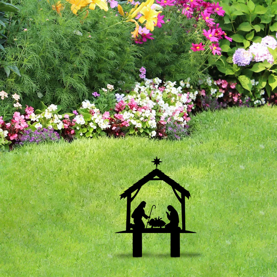 Christianartworkshop Hut Frame Holy Family Silhouette Yard Metal Stake: Token of Peaceful Sacred Night Devotional Warmth - image 2