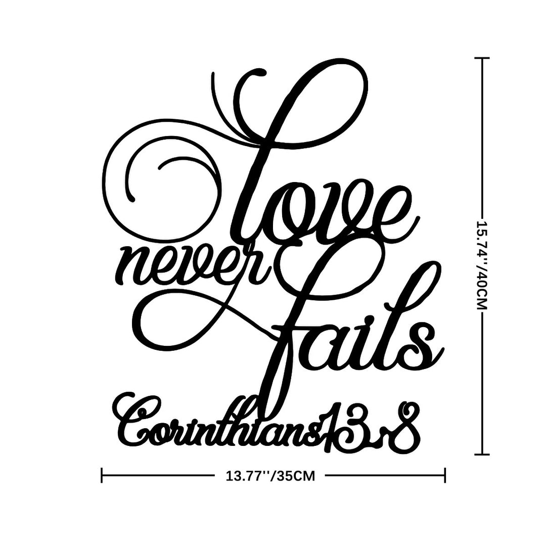 Christianartworkshop Flourish Script Love Never Fails Metal Wall Decoration: Emblem of Eternal Heavenly Affection - 13.77"*15.74"*0.04'' / 35*40*0.1cm - image 6