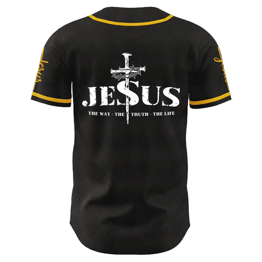 Christianartworkshop Jesus Cross Nail and Crown of Thorns Baseball Jersey - image 3