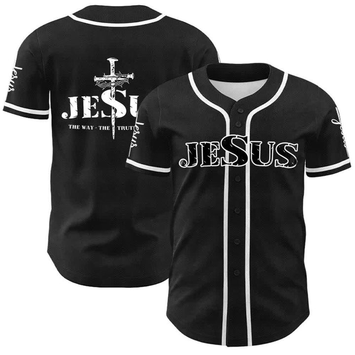 Christianartworkshop Jesus Cross Nail and Crown of Thorns Baseball Jersey - Black Jesus - White - 5XL - image 4