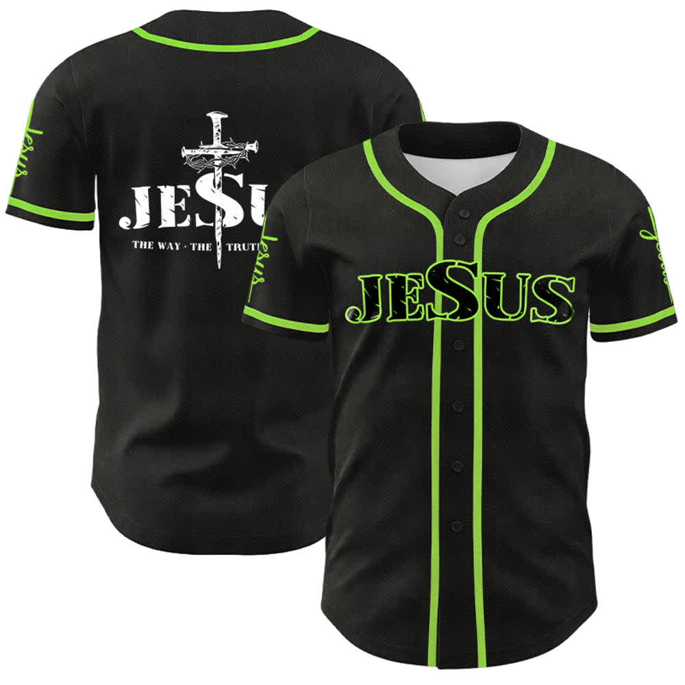 Christianartworkshop Jesus Cross Nail and Crown of Thorns Baseball Jersey - Black Jesus - Green - 5XL - image 22