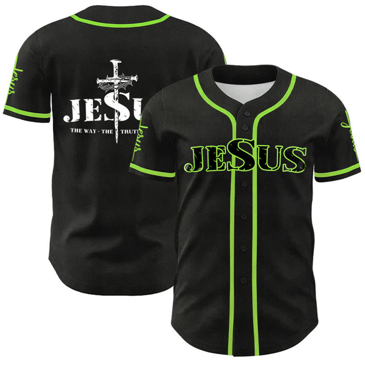 Christianartworkshop Jesus Cross Nail and Crown of Thorns Baseball Jersey - Black Jesus - Green - 5XL - image 26