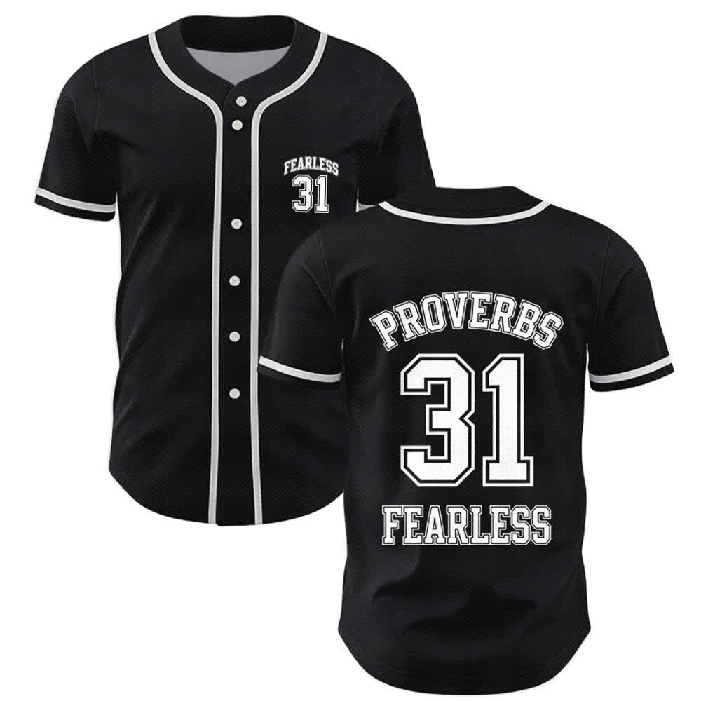 Christianartworkshop Proverbs 31 Fearless Faith Graphic Unisex Baseball Jersey - Black - 5XL - image 0