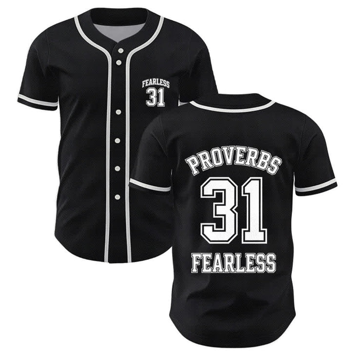 Christianartworkshop Proverbs 31 Fearless Faith Graphic Unisex Baseball Jersey - Black - 5XL - image 0