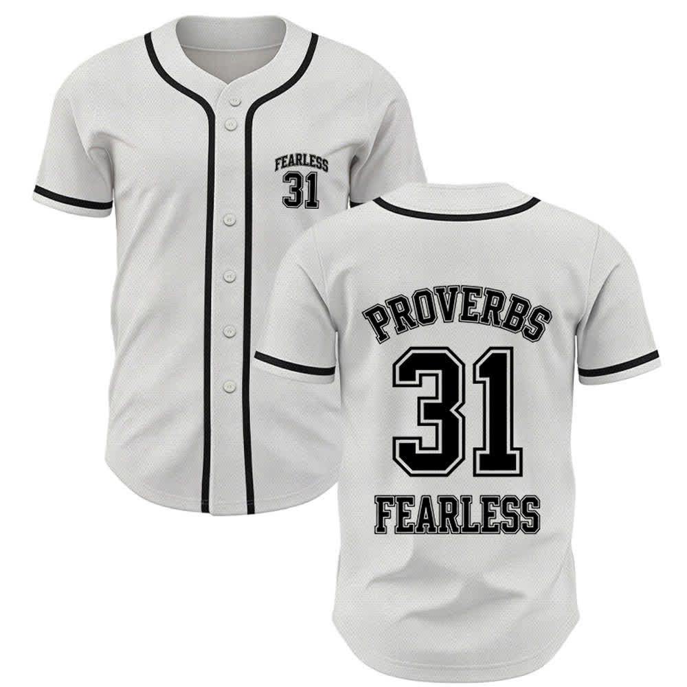 Christianartworkshop Proverbs 31 Fearless Faith Graphic Unisex Baseball Jersey - White - 5XL - image 7