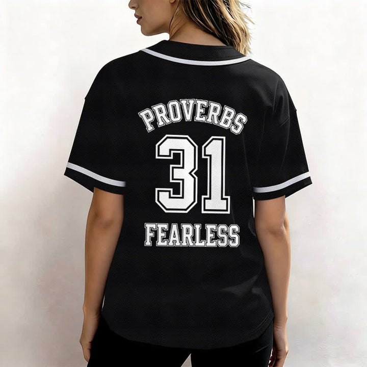 Christianartworkshop Proverbs 31 Fearless Faith Graphic Unisex Baseball Jersey - image 5