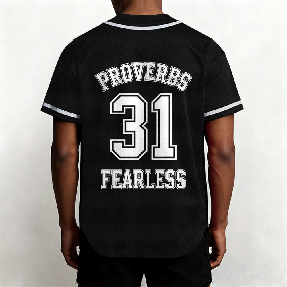 Christianartworkshop Proverbs 31 Fearless Faith Graphic Unisex Baseball Jersey - image 3