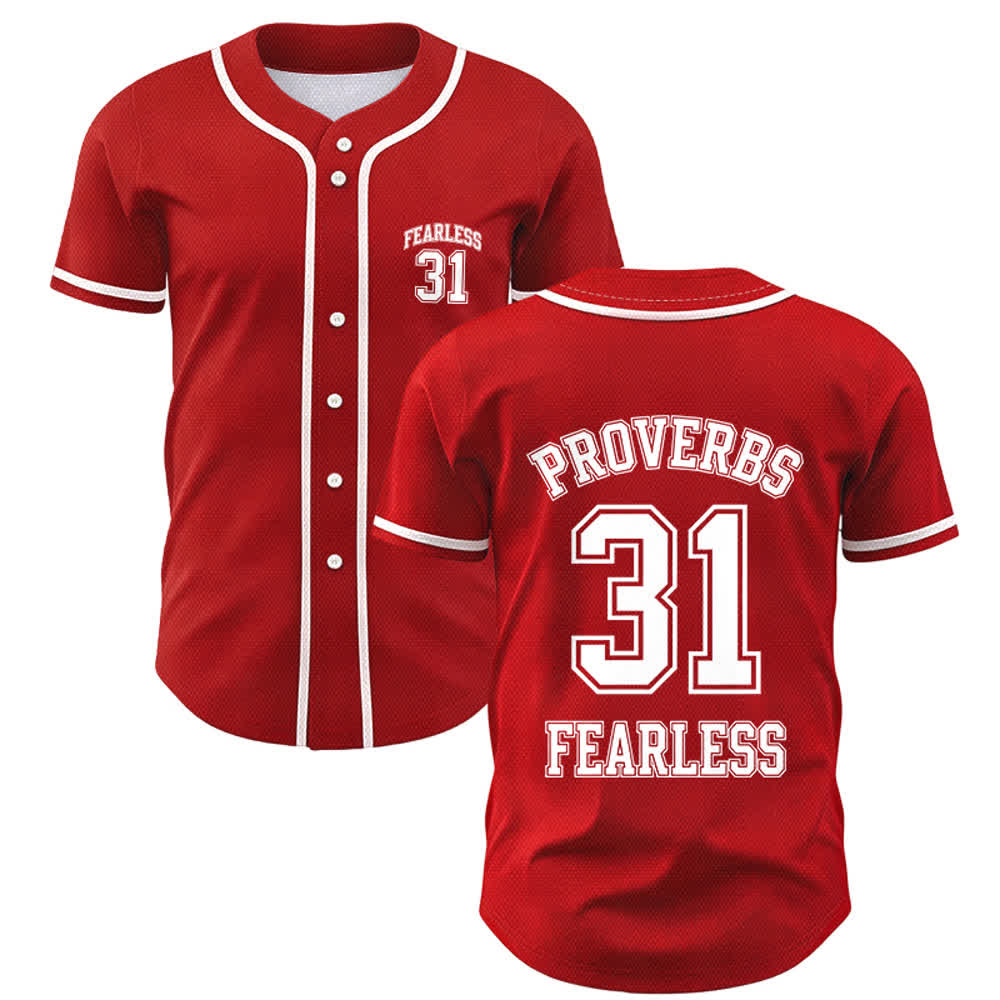 Christianartworkshop Proverbs 31 Fearless Faith Graphic Unisex Baseball Jersey - Red - 5XL - image 49