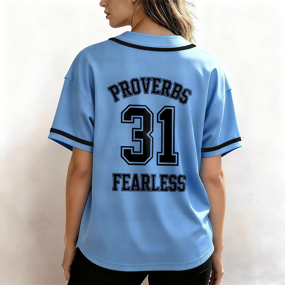 Christianartworkshop Proverbs 31 Fearless Faith Graphic Unisex Baseball Jersey - image 40