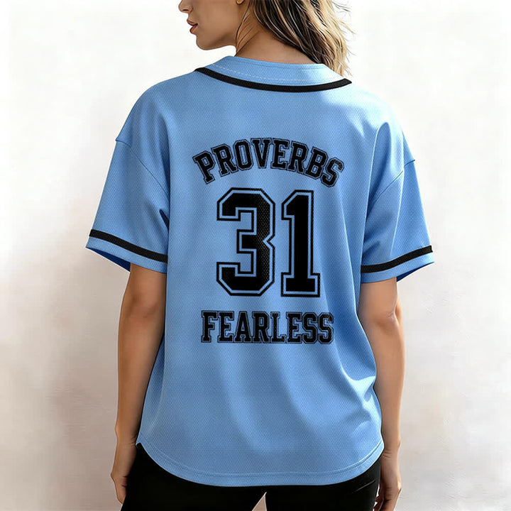 Christianartworkshop Proverbs 31 Fearless Faith Graphic Unisex Baseball Jersey - image 40