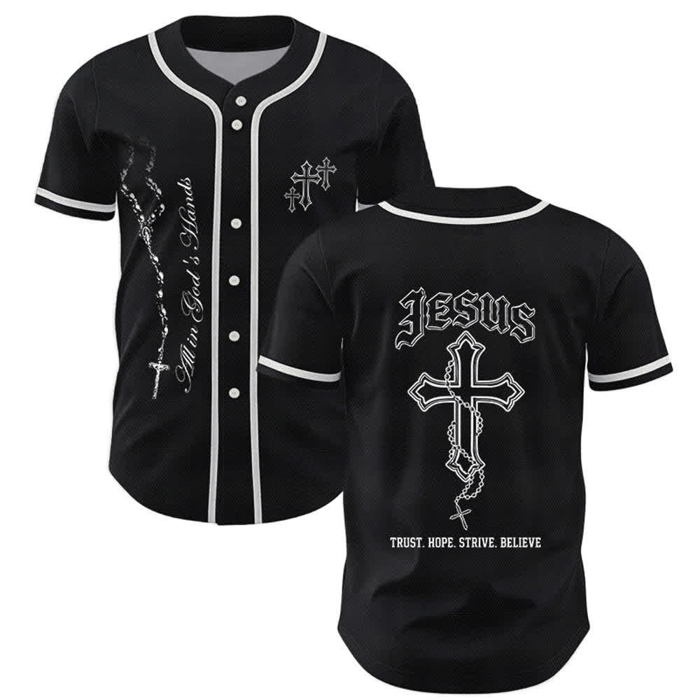 Christianartworkshop Trust Hope Strive Believe All In God's Hands Faith Motif Unisex Baseball Jersey - Black - 5XL - image 7