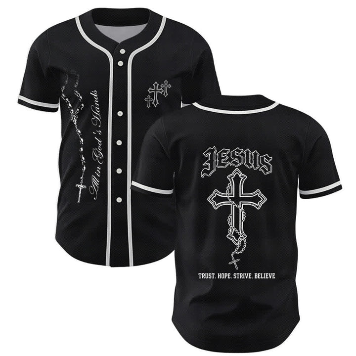 Christianartworkshop Trust Hope Strive Believe All In God's Hands Faith Motif Unisex Baseball Jersey - Black - 5XL - image 7