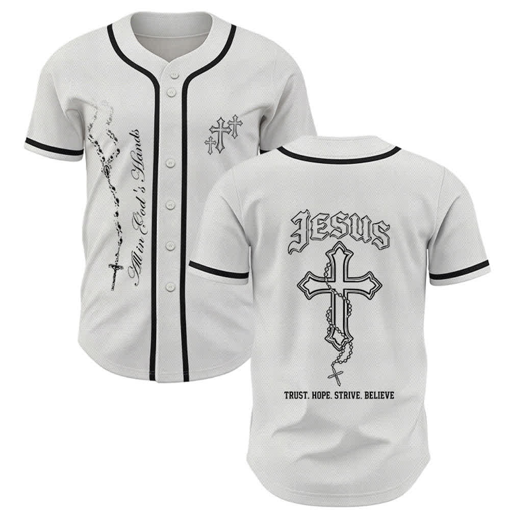 Christianartworkshop Trust Hope Strive Believe All In God's Hands Faith Motif Unisex Baseball Jersey - White - 5XL - image 14