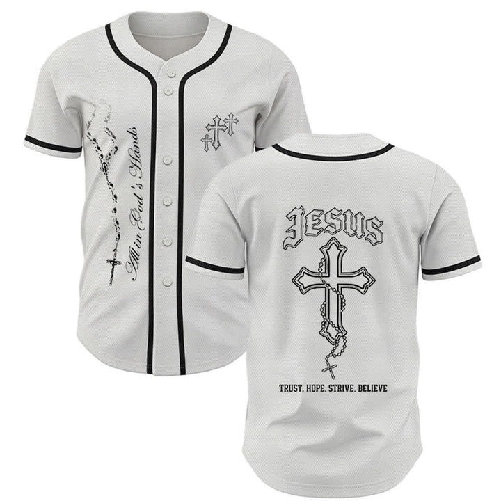 Christianartworkshop Trust Hope Strive Believe All In God's Hands Faith Motif Unisex Baseball Jersey - White - 5XL - image 14