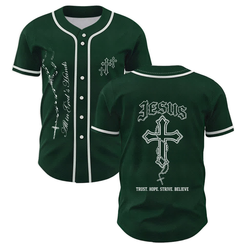 Christianartworkshop Trust Hope Strive Believe All In God's Hands Faith Motif Unisex Baseball Jersey - Green - 5XL - image 42