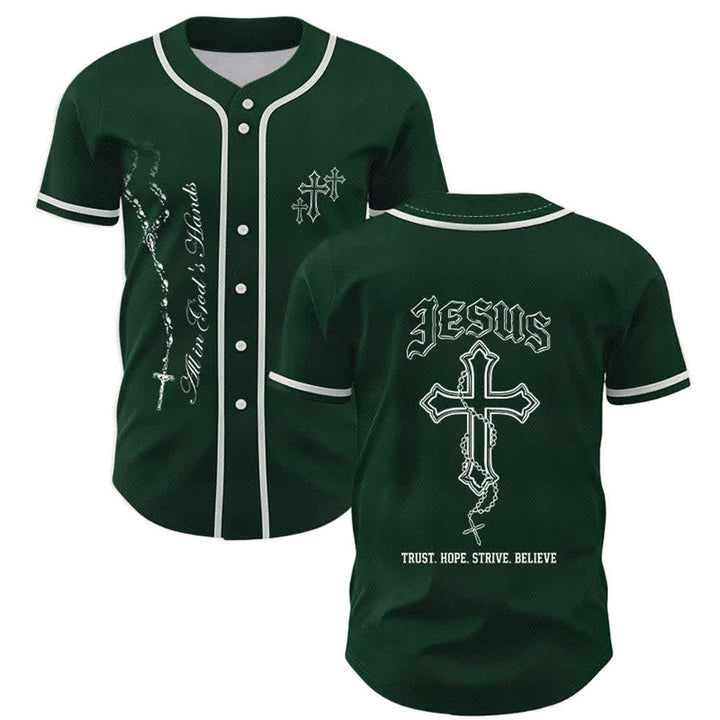 Christianartworkshop Trust Hope Strive Believe All In God's Hands Faith Motif Unisex Baseball Jersey - Green - 5XL - image 42