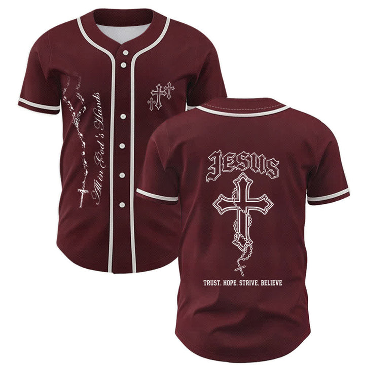 Christianartworkshop Trust Hope Strive Believe All In God's Hands Faith Motif Unisex Baseball Jersey - Wine - 5XL - image 0
