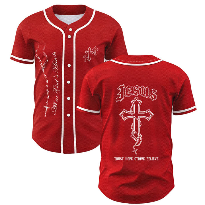 Christianartworkshop Trust Hope Strive Believe All In God's Hands Faith Motif Unisex Baseball Jersey - Red - 5XL - image 49