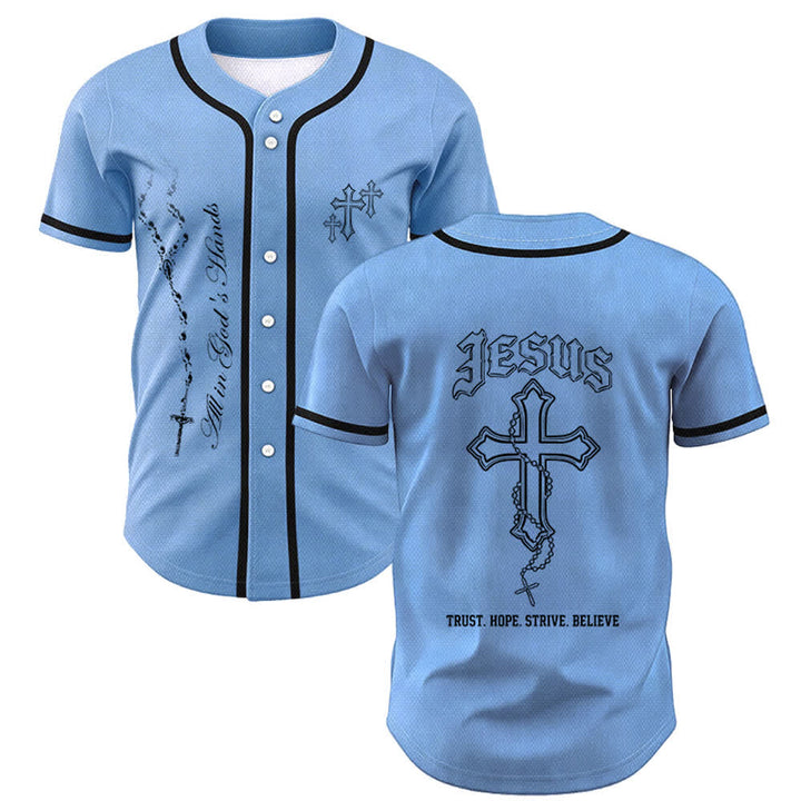 Christianartworkshop Trust Hope Strive Believe All In God's Hands Faith Motif Unisex Baseball Jersey - Blue - 5XL - image 35