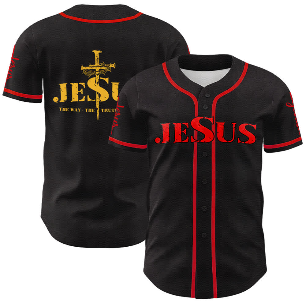 Christianartworkshop Jesus Cross Nail and Crown of Thorns Baseball Jersey - Red Jesus - Red - 5XL - image 34