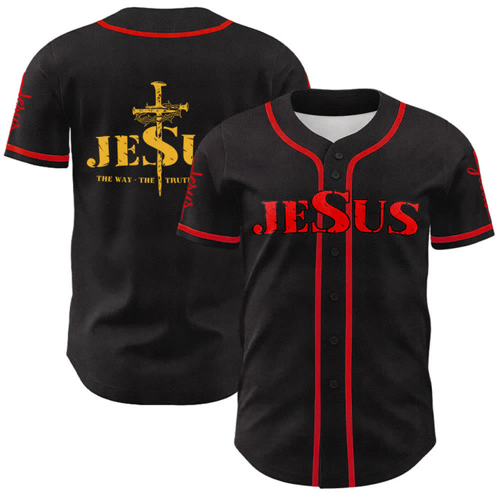 Christianartworkshop Jesus Cross Nail and Crown of Thorns Baseball Jersey - Red Jesus - Red - 5XL - image 34