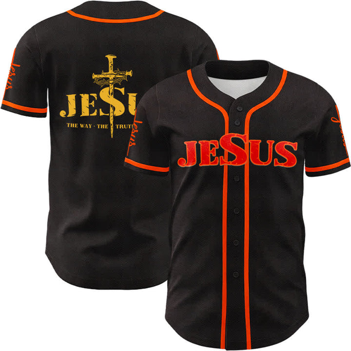 Christianartworkshop Jesus Cross Nail and Crown of Thorns Baseball Jersey - Red Jesus - Orange - 5XL - image 45