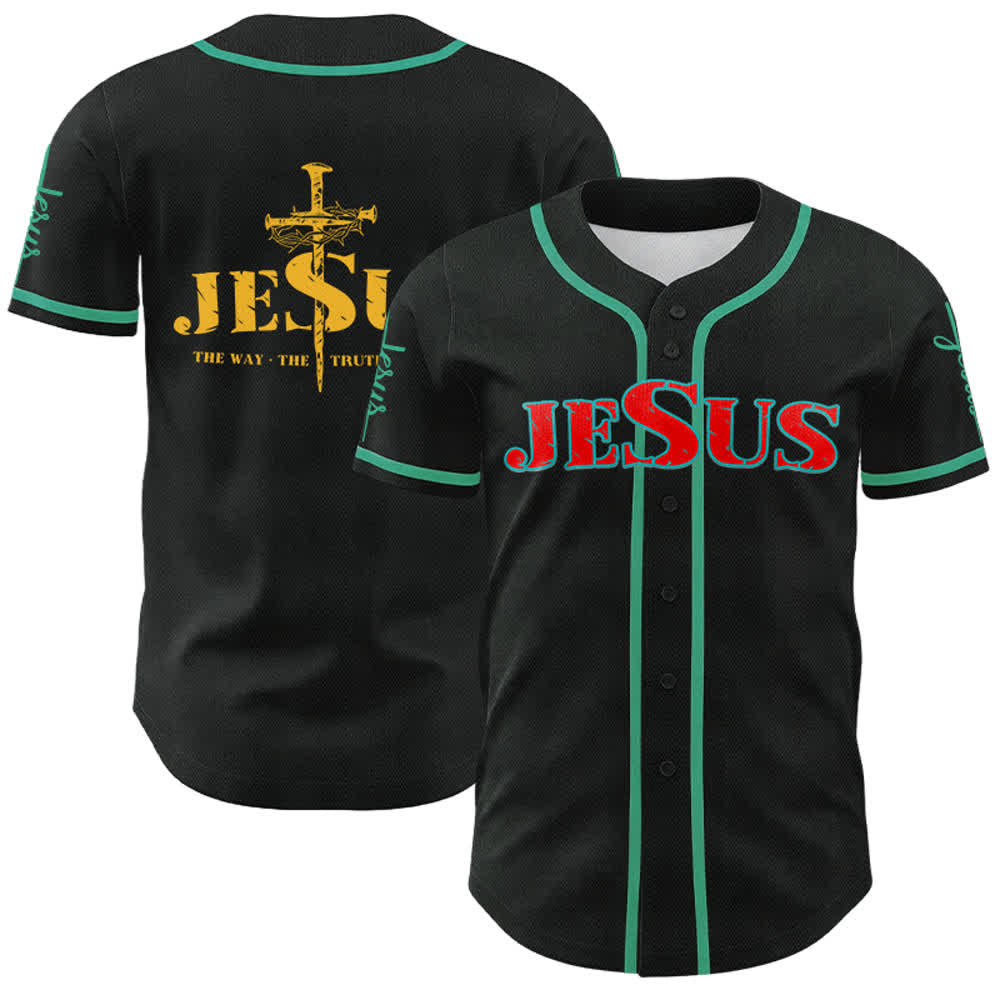 Christianartworkshop Jesus Cross Nail and Crown of Thorns Baseball Jersey - Red Jesus - Lake Blue - 5XL - image 40